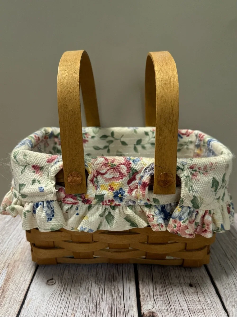 Longaberger Classic Little Market Basket  Spring Flower Liner 5”x8”